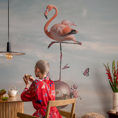 Peel and stick wall mural with an elegant flamingo design