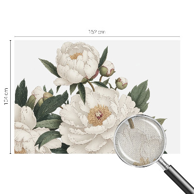 Stick-on wall mural with white peonies