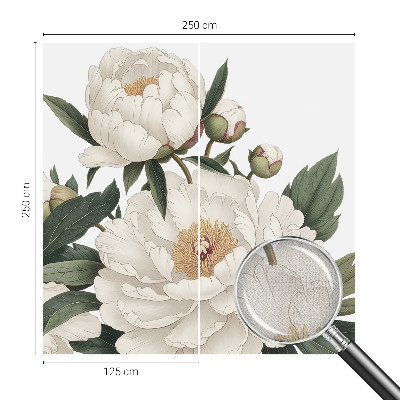 Stick-on wall mural with white peonies