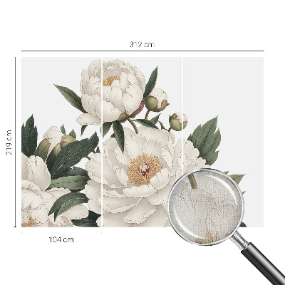 Stick-on wall mural with white peonies
