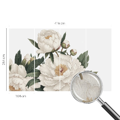 Stick-on wall mural with white peonies