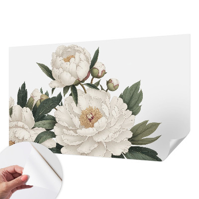 Stick-on wall mural with white peonies