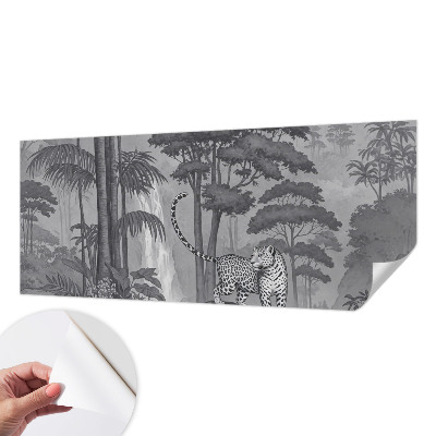 Removable wall mural wallpaper with a tropical jungle design