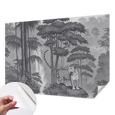 Removable wall mural wallpaper with a tropical jungle design