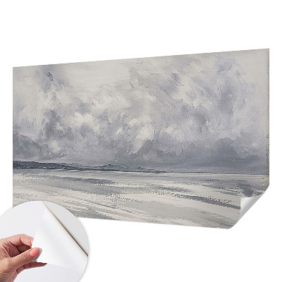 Peel and stick wall mural for living room featuring a storm on the horizon