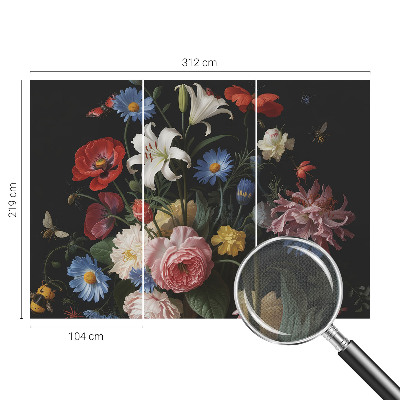Nursery wall mural with a floral and insect design