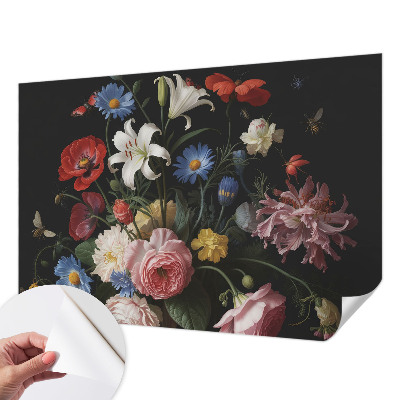 Nursery wall mural with a floral and insect design
