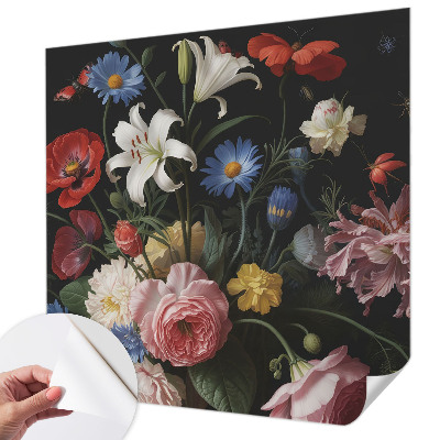 Nursery wall mural with a floral and insect design
