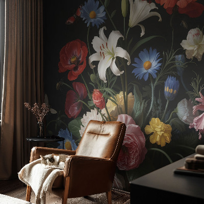 Nursery wall mural with a floral and insect design