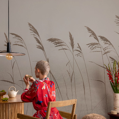 3D wall mural with a grassy fog landscape