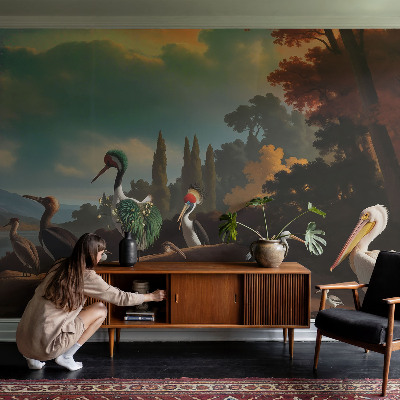 Peel and stick wall mural with a picturesque birds design