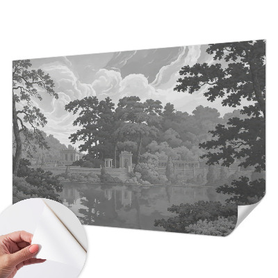 Self-adhesive wall mural featuring a natural landscape