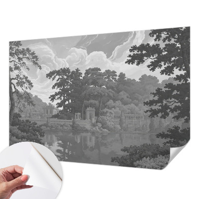 Self-adhesive wall mural featuring a natural landscape