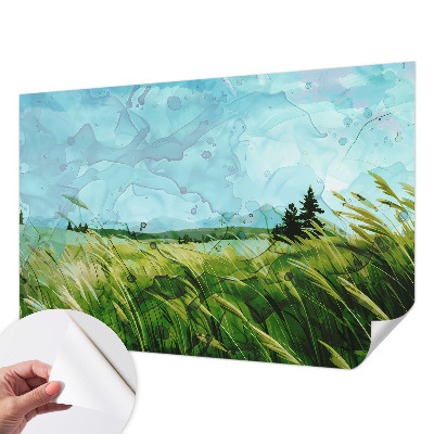 Removable wall mural wallpaper featuring green landscape scenes