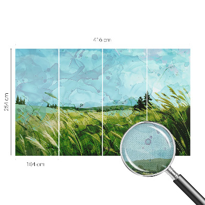 Removable wall mural wallpaper featuring green landscape scenes