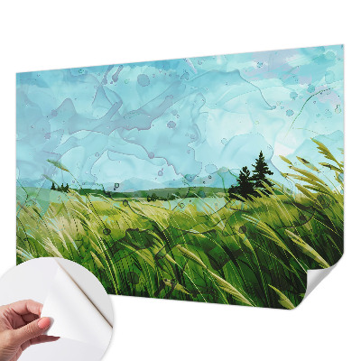 Removable wall mural wallpaper featuring green landscape scenes