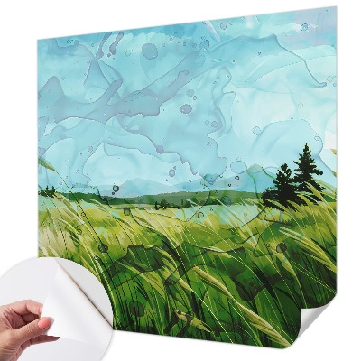 Removable wall mural wallpaper featuring green landscape scenes