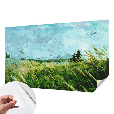 Removable wall mural wallpaper featuring green landscape scenes