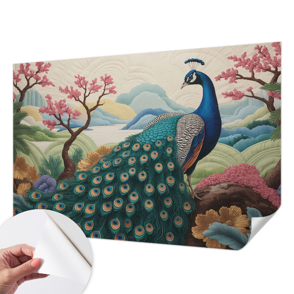 Peel and stick wall mural for living room with an exotic botanical design