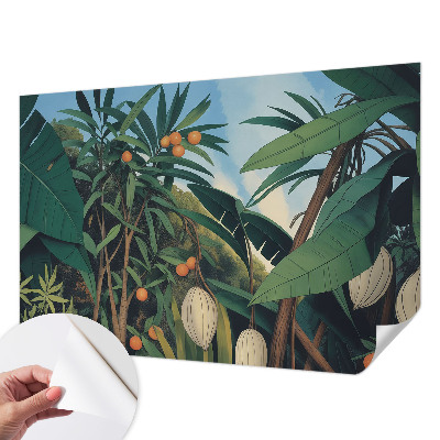 3D wall mural with a tropical jungle design