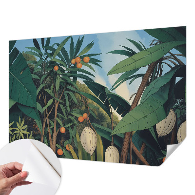 3D wall mural with a tropical jungle design