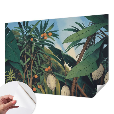 3D wall mural with a tropical jungle design