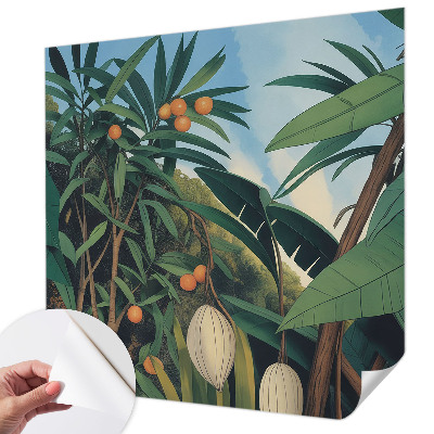 3D wall mural with a tropical jungle design