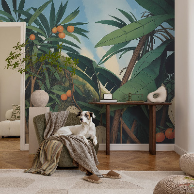 3D wall mural with a tropical jungle design