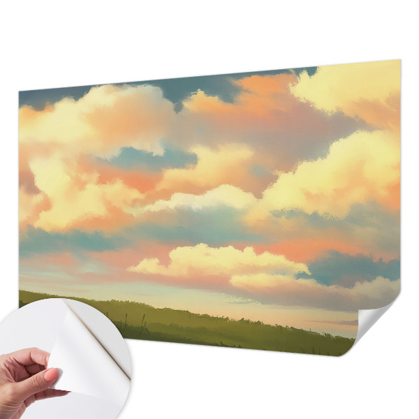 Baby room wall mural with a sky and clouds design