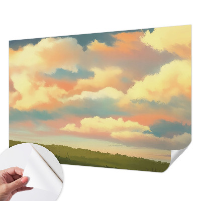 Baby room wall mural with a sky and clouds design