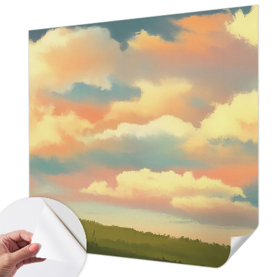 Baby room wall mural with a sky and clouds design