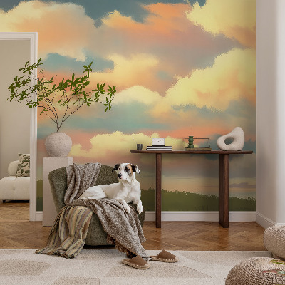Baby room wall mural with a sky and clouds design