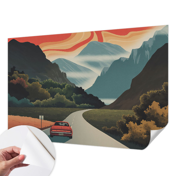 Nursery wall mural with a mountain adventure design