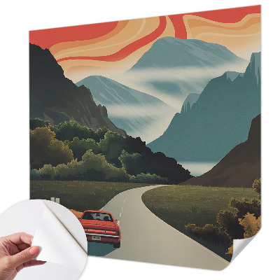 Nursery wall mural with a mountain adventure design