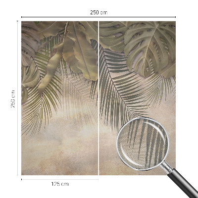 Baby room wall mural with a tropical leaves pattern