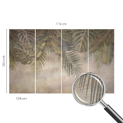 Baby room wall mural with a tropical leaves pattern