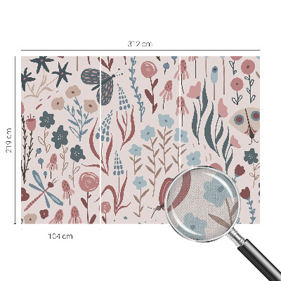 Children's wall mural with a floral and insect motif