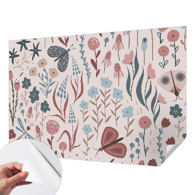 Children's wall mural with a floral and insect motif