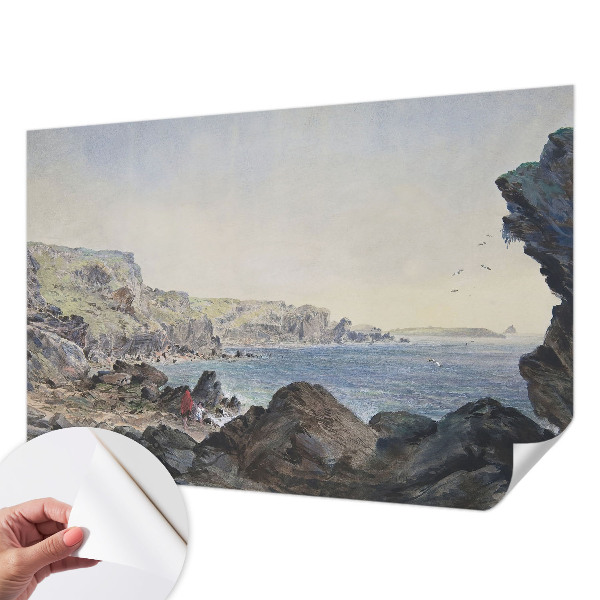 Self-adhesive wall mural with a quiet coastal scene