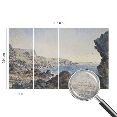 Self-adhesive wall mural with a quiet coastal scene