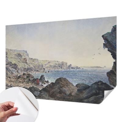 Self-adhesive wall mural with a quiet coastal scene