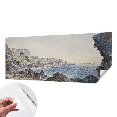 Self-adhesive wall mural with a quiet coastal scene