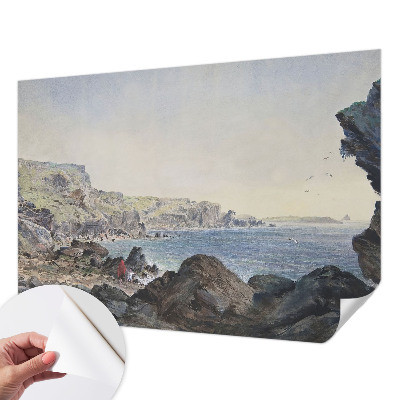 Self-adhesive wall mural with a quiet coastal scene