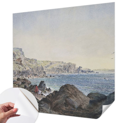 Self-adhesive wall mural with a quiet coastal scene
