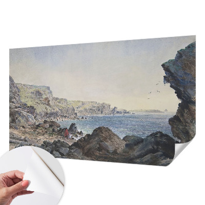 Self-adhesive wall mural with a quiet coastal scene
