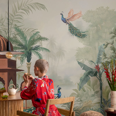 Self-adhesive photo wallpaper with a peacock gardens design