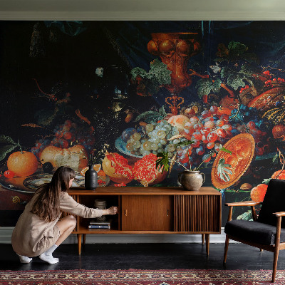 Removable wall mural wallpaper with a fruity abundance design