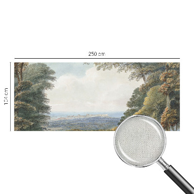 Children's wall mural with a wooded landscape design