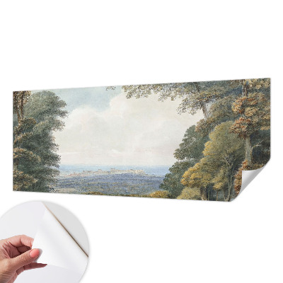 Children's wall mural with a wooded landscape design