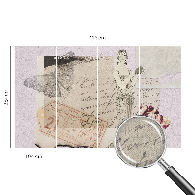 Baby room wall mural with a nostalgic collage design